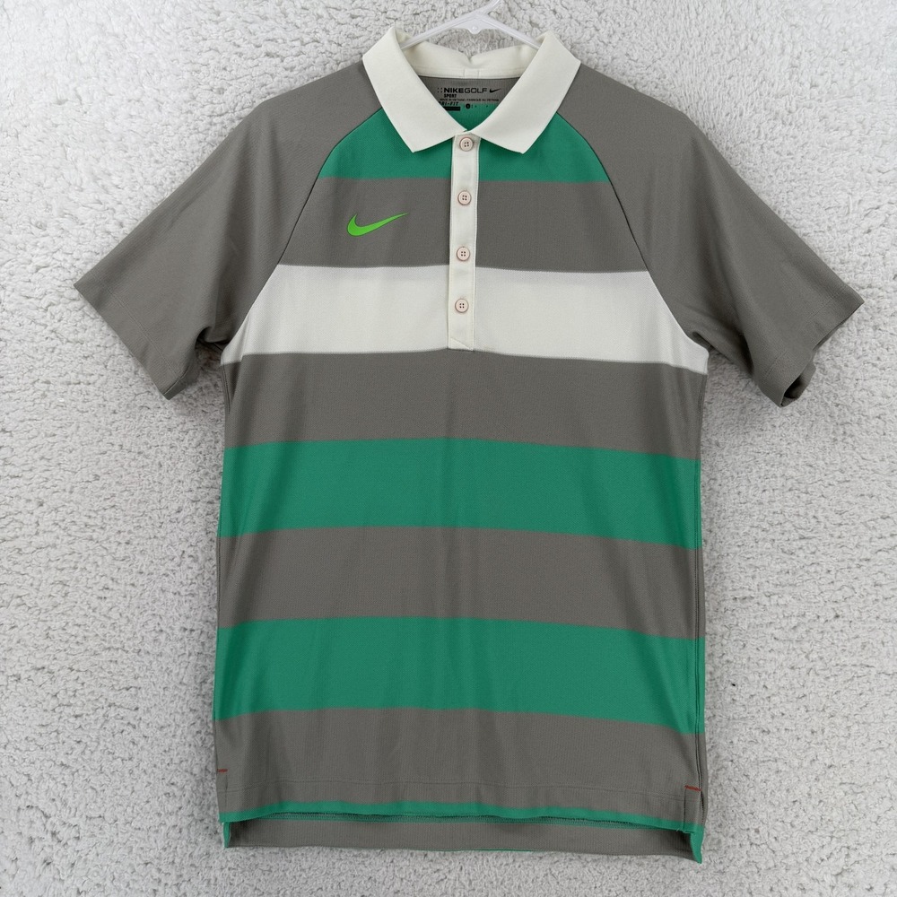Nike Golf Polo Shirt Mens Small Gray Green Stripe Dri-FIT Top 518074-082